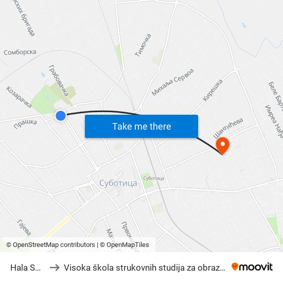 Hala Sportova to Visoka škola strukovnih studija za obrazovanje vaspitača i trenera map