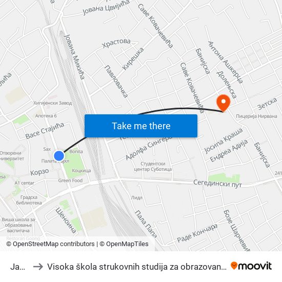 Jadran to Visoka škola strukovnih studija za obrazovanje vaspitača i trenera map