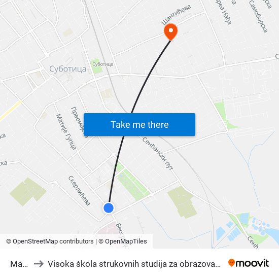 Masloš to Visoka škola strukovnih studija za obrazovanje vaspitača i trenera map