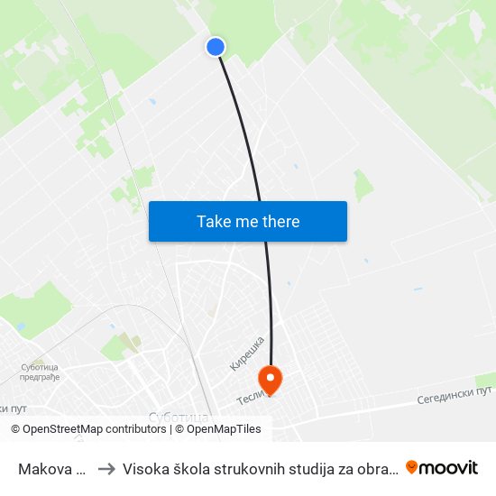 Makova Sedmica to Visoka škola strukovnih studija za obrazovanje vaspitača i trenera map