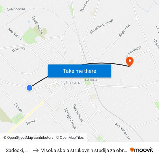 Sadecki, Bajski Put to Visoka škola strukovnih studija za obrazovanje vaspitača i trenera map