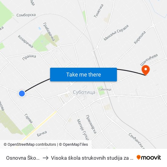 Osnovna Škola „Đuro Salaj“ to Visoka škola strukovnih studija za obrazovanje vaspitača i trenera map