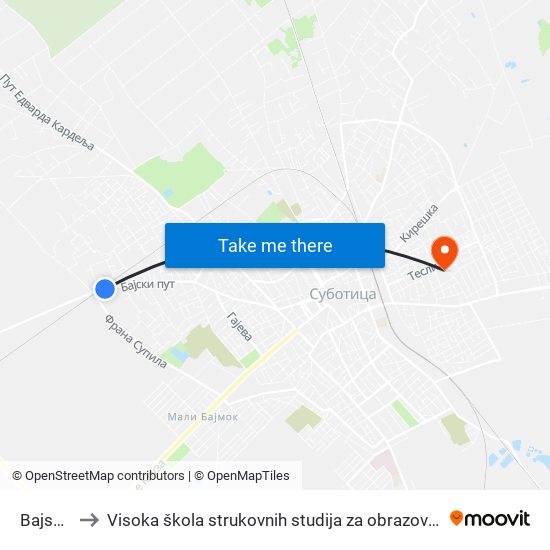 Bajski Put to Visoka škola strukovnih studija za obrazovanje vaspitača i trenera map