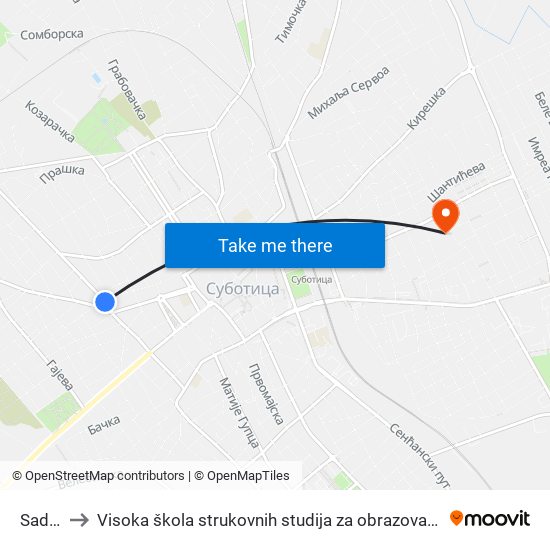 Sadecki to Visoka škola strukovnih studija za obrazovanje vaspitača i trenera map