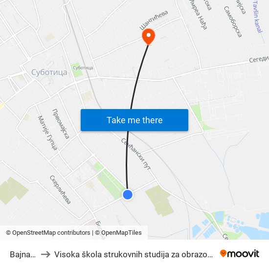 Bajnatska I to Visoka škola strukovnih studija za obrazovanje vaspitača i trenera map