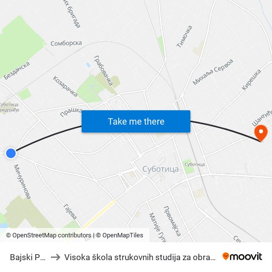 Bajski Put, Dom to Visoka škola strukovnih studija za obrazovanje vaspitača i trenera map