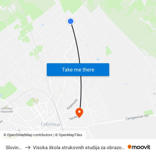 Slovinov Put to Visoka škola strukovnih studija za obrazovanje vaspitača i trenera map