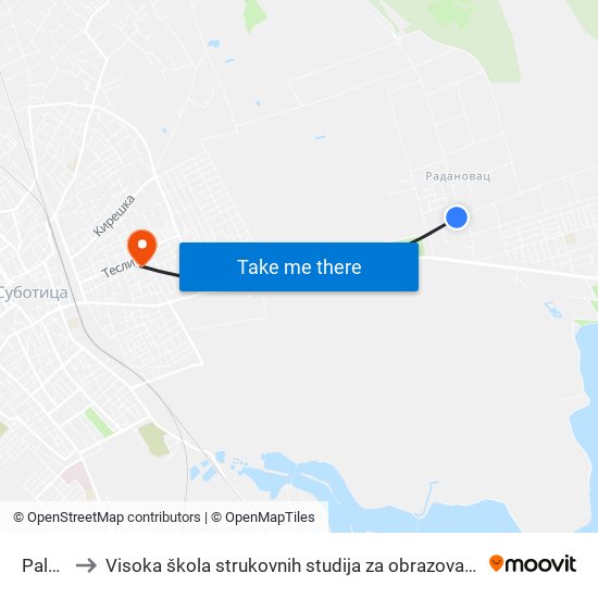 Palmina to Visoka škola strukovnih studija za obrazovanje vaspitača i trenera map