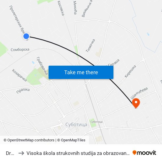 Drvara to Visoka škola strukovnih studija za obrazovanje vaspitača i trenera map