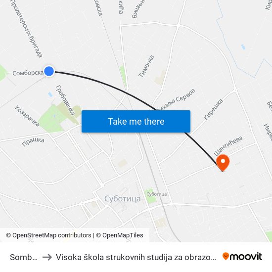 Somborska to Visoka škola strukovnih studija za obrazovanje vaspitača i trenera map