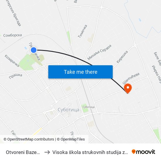 Otvoreni Bazen „Dudova Šuma“ to Visoka škola strukovnih studija za obrazovanje vaspitača i trenera map