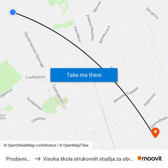 Prodavnica „Farex“ to Visoka škola strukovnih studija za obrazovanje vaspitača i trenera map