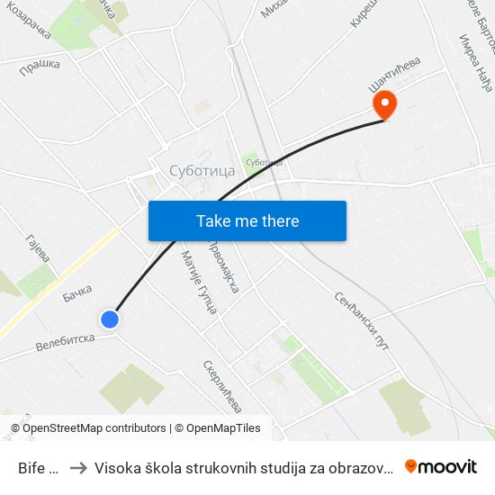 Bife „Gat“ to Visoka škola strukovnih studija za obrazovanje vaspitača i trenera map