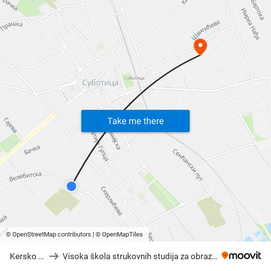 Kersko Groblje to Visoka škola strukovnih studija za obrazovanje vaspitača i trenera map