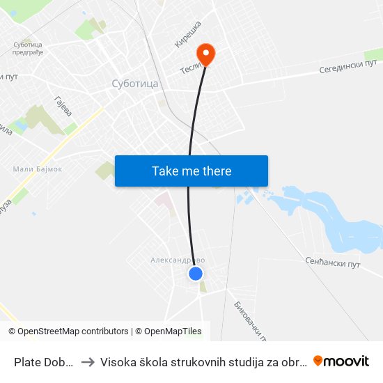 Plate Dobrojevića II to Visoka škola strukovnih studija za obrazovanje vaspitača i trenera map