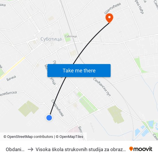 Obdanište Ker to Visoka škola strukovnih studija za obrazovanje vaspitača i trenera map