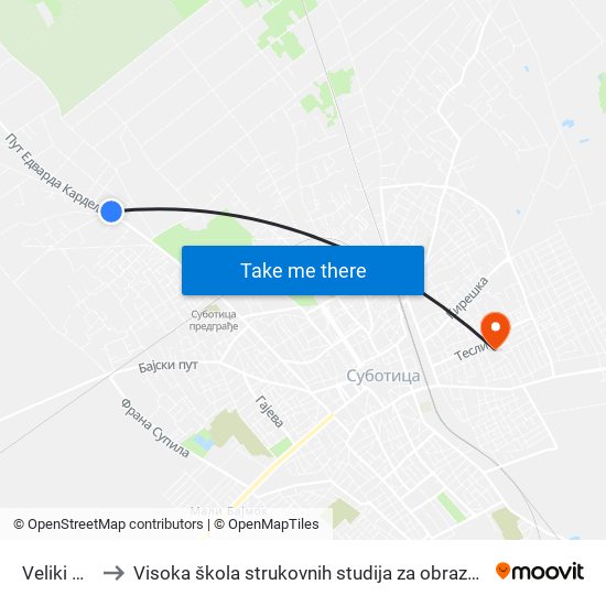 Veliki Progon to Visoka škola strukovnih studija za obrazovanje vaspitača i trenera map