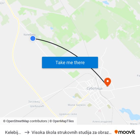 Kelebija Crkva to Visoka škola strukovnih studija za obrazovanje vaspitača i trenera map