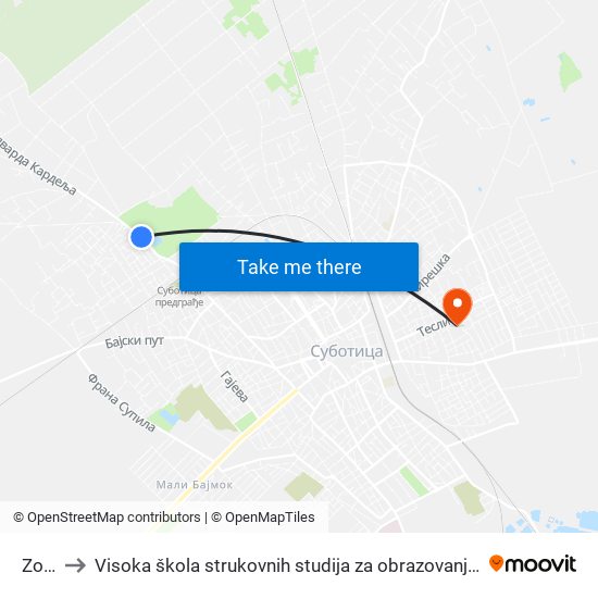 Zorka to Visoka škola strukovnih studija za obrazovanje vaspitača i trenera map