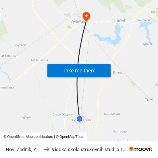 Novi Žednik, Železnička Stanica to Visoka škola strukovnih studija za obrazovanje vaspitača i trenera map