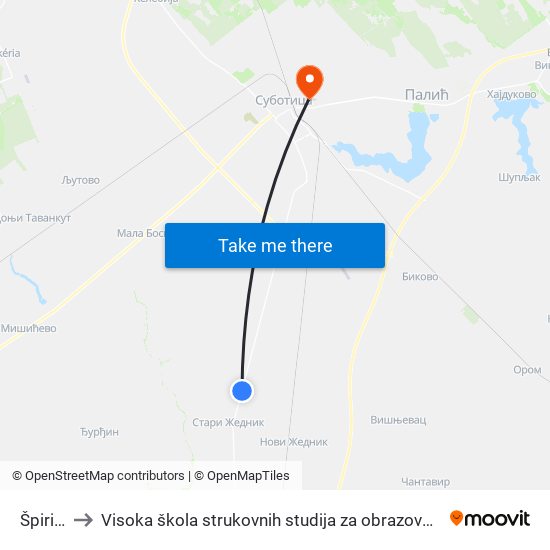 Špiritana to Visoka škola strukovnih studija za obrazovanje vaspitača i trenera map