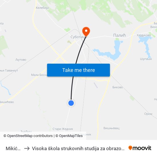 Mikićevo, R to Visoka škola strukovnih studija za obrazovanje vaspitača i trenera map