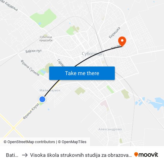 Batinska to Visoka škola strukovnih studija za obrazovanje vaspitača i trenera map