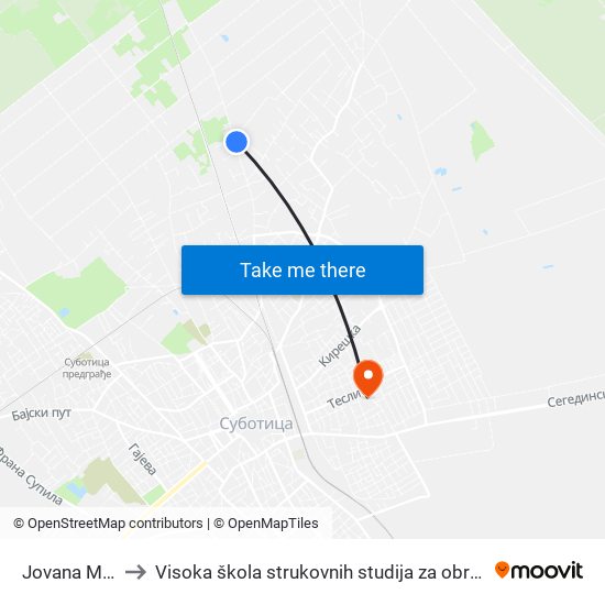 Jovana Mikića 263 to Visoka škola strukovnih studija za obrazovanje vaspitača i trenera map