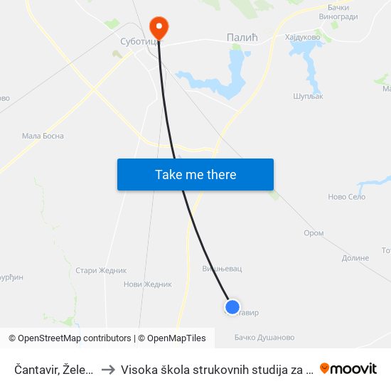 Čantavir, Železnička Stanica to Visoka škola strukovnih studija za obrazovanje vaspitača i trenera map