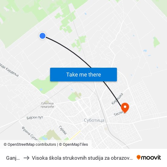 Ganjo Šor to Visoka škola strukovnih studija za obrazovanje vaspitača i trenera map