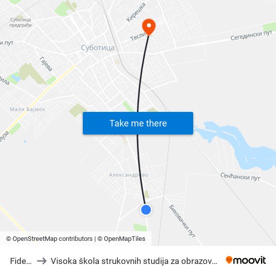 Fidelinka to Visoka škola strukovnih studija za obrazovanje vaspitača i trenera map