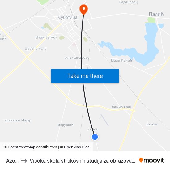 Azotara to Visoka škola strukovnih studija za obrazovanje vaspitača i trenera map