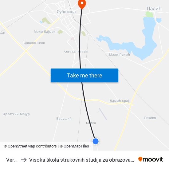 Verušić to Visoka škola strukovnih studija za obrazovanje vaspitača i trenera map