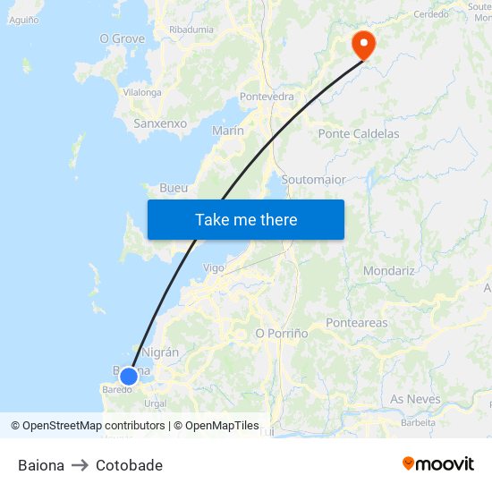 Baiona to Cotobade map