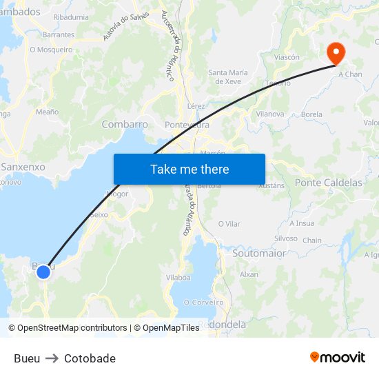 Bueu to Cotobade map