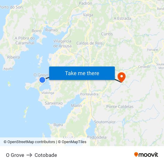O Grove to Cotobade map