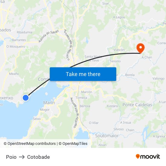 Poio to Cotobade map