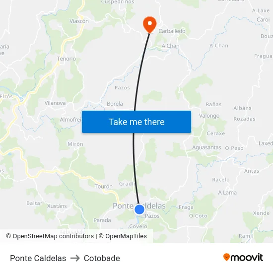 Ponte Caldelas to Cotobade map