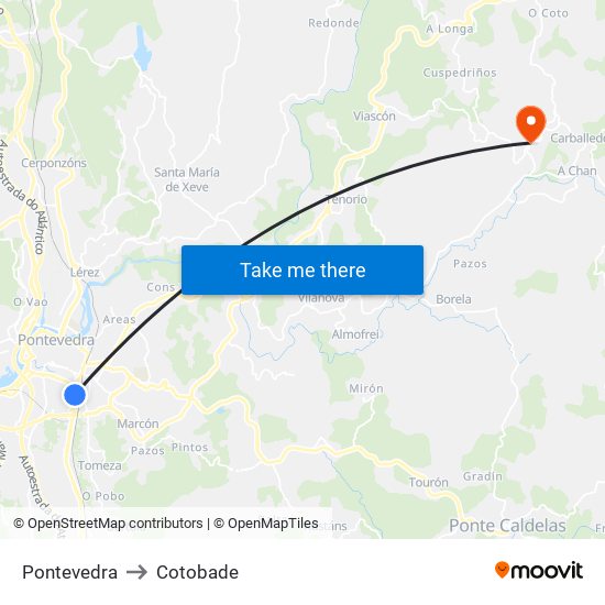 Pontevedra to Cotobade map