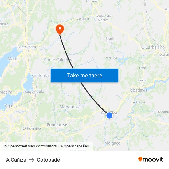 A Cañiza to Cotobade map