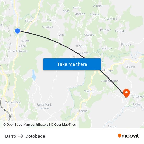 Barro to Cotobade map