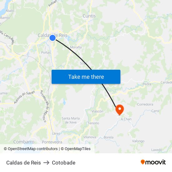 Caldas de Reis to Cotobade map