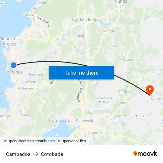 Cambados to Cotobade map
