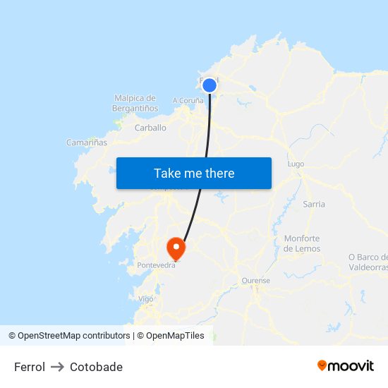 Ferrol to Cotobade map