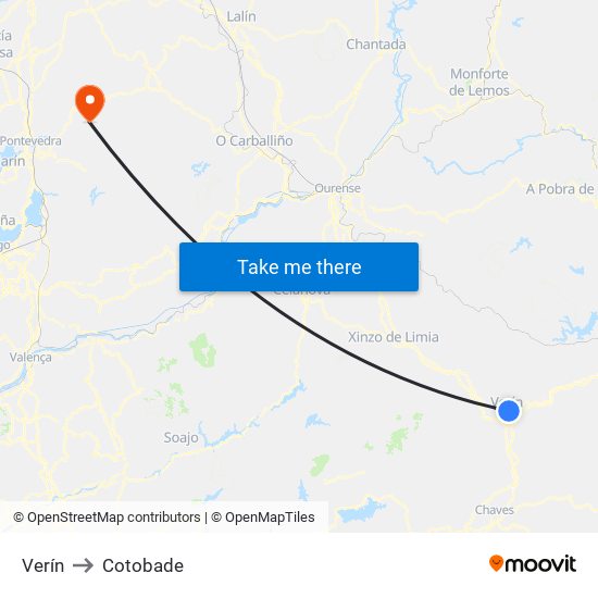 Verín to Cotobade map