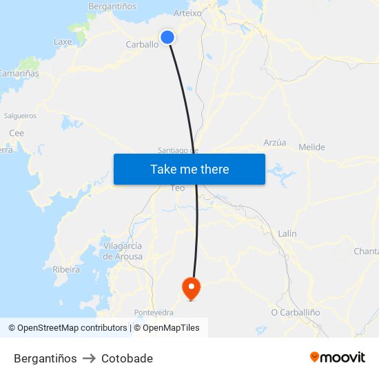 Bergantiños to Cotobade map