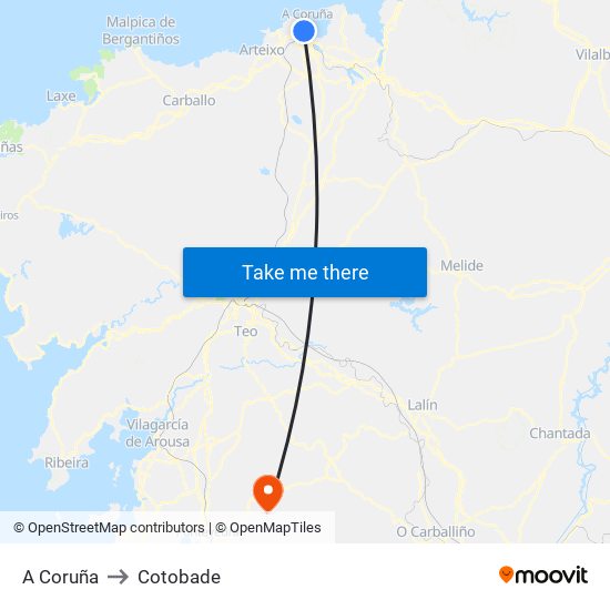 A Coruña to Cotobade map