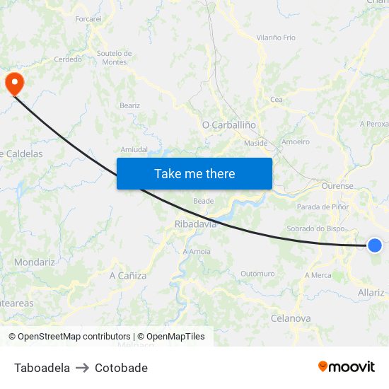 Taboadela to Cotobade map