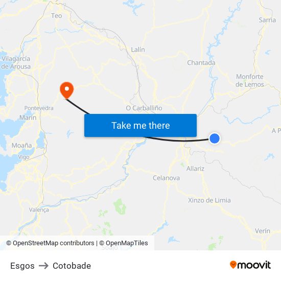 Esgos to Cotobade map