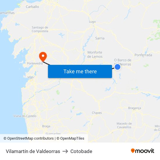 Vilamartín de Valdeorras to Cotobade map